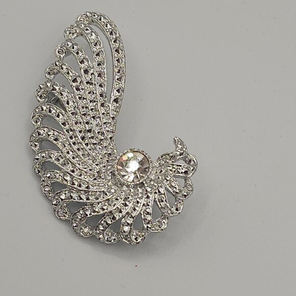 SarahCoventry "Evening Splendor" SilverTone Rhinestone Swirl Elegant Stmt Brooch - Picture 8 of 16